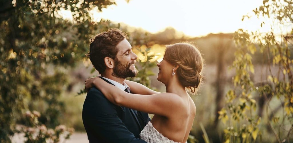 Im so happy that I met you. Shot of a happy young couple standing together on their wedding day.
